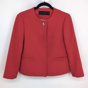Zara Basic Blazer Jacket Red Round Neck Open Front Long Sleeve Womens Size Large